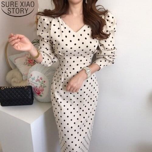 2021 Party Dress Fashion Corduroy Dresses French Style Spring Women Polka Dot Print Dress Casual Eleagnt Lace-up Slim 12091