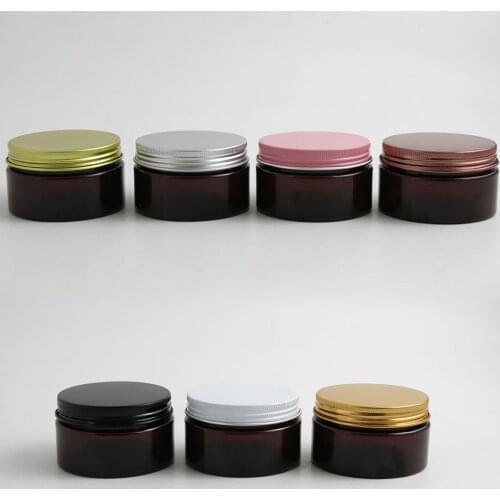 24 x 100g Empty Amber Cosmetic Cream Containers Cream Jars 100cc 100ml for Cosmetics Packaging Plastic Bottles With Metal Lids