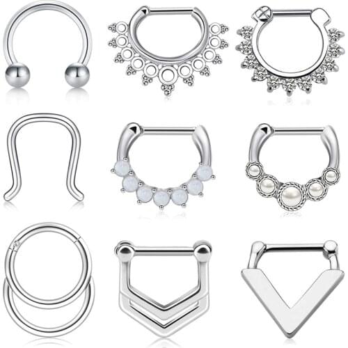 Septum Piercing Clicker Nose Septum Rings Hoop Tragus Cartilage Helix Body Piercing Jewelry 9PCS 16G Stainless Steel