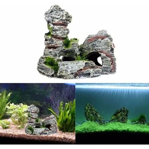 Fish Tank Landscaping Ornament Rockery Simulation Resin Aquarium Decoration Aquarium Fish Tank Decorative Accessories with Plant