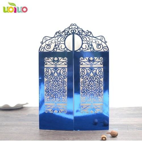 Free shipping 50set inc197 metallic blue gate Wedding Invitations Cards Custom Laser Cut Flower Printable Customizable seat card