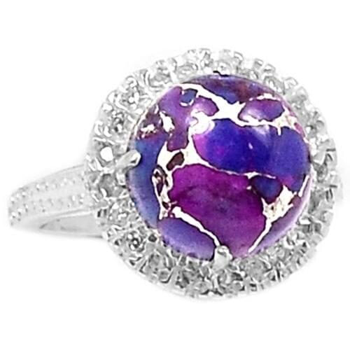 Genuine Purple Copper Turquois Ring 100% 925 Sterling Silver Size:7.25, KR236