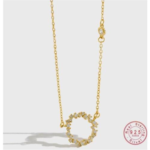 HI MAN 925 Sterling Silver Korean Temperament Micro-Inlaid Zircon Hollow Circle Clavicle Chain Necklace Women Elegant Jewelry