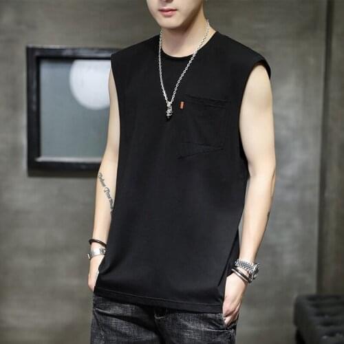 New Casual Mens T-Shirts Round Neck Sleeveless Cotton T Shirt Summer White Sleeveless Shirt Fashion Men Art T Shirt Aest