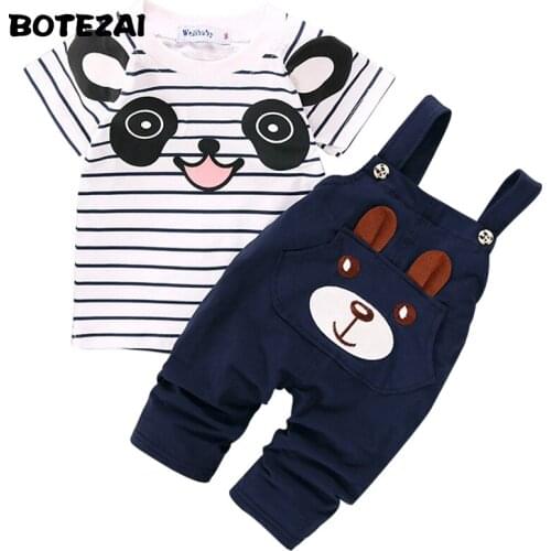 2020 Summer Toddler Boys Clothing Set Cartoon Panda Baby Boys Short-sleeve T-shirt+Bib Pants 2pcs Set Kids Clothes for 1-4Y