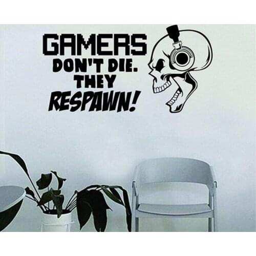 Gamers Don't Die They Respawn Skull Wall Decal Quote Home Decor Decoration Art Vinyl Inspirational Funny Game Art Mural X15