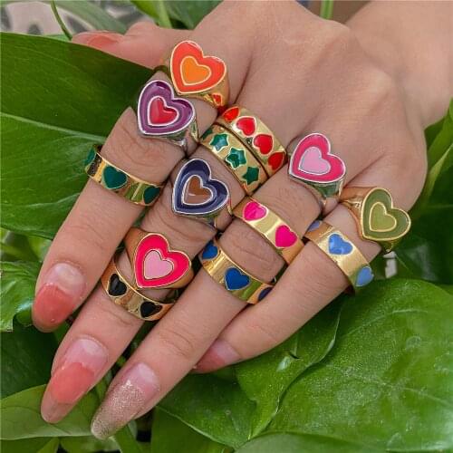 Wholesale Jewelry New Colorful Adjustable Ring for Women Glossy Love Heart Rings Peach Heart Ring Exquisite Y2k Trend Jewelry