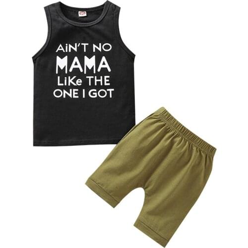 2Pcs Summer Little Boys Outfit Fashionable Toddlers Simple Style Sleeveless Round Collar Letter Top + Solid Color Shorts Set