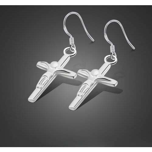 Fashion 100% 925 Sterling Silver Cross Earrings Popular High Quality woman Jewelry Earrings Birthday Christmas Present