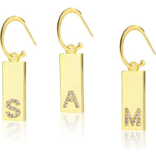 Fashion Diamond Studded Glossy Letter Earrings New English Custom Gold Earrings Jewelry