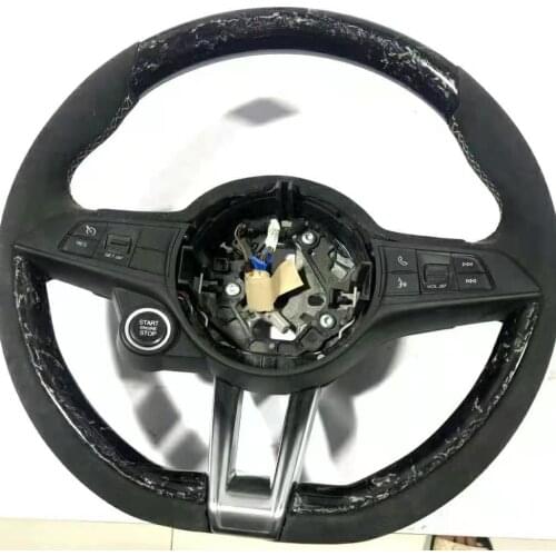 Customized Forged Carbon Fiber Leather Steering Wheel Trim with Buttons for Alfa Romeo Giulia&Stelvio 2017 Alcantara