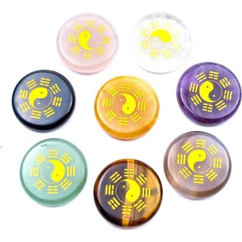 New Products Natural Amethyst Yin Yang Bagua Ornaments Pink Crystal Tiger Eye Stone Agate Jade Eight Arrays Christmas Crafts