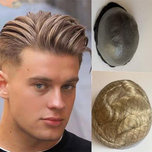 Human Hair Pieces for Men with Full PU 6 Inches Short Curly Human Remy Hair System for Men 8x10 Inches PU Toupee for Men