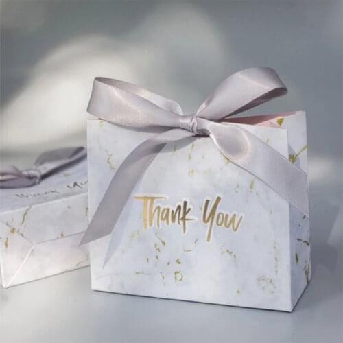Grey Marble Gift Box Ribbon Packaging Boxes Wedding Favor Candy Bag Birthday Communion Favors Baskets Easter Boxes Wholesale