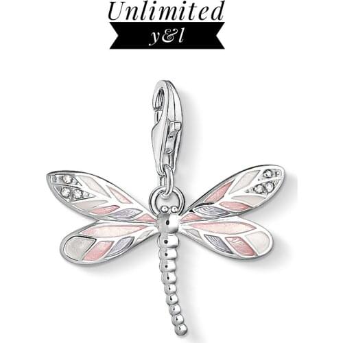 Dragonfly Charms Pendant Pink Thomas DIY Jewelry Findings Accessories 925 Sterling Silver Fashion Jewelry fit Bracelets Necklace