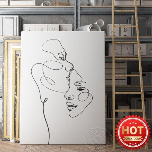 Human Body Line Couple Poster, Abstract Kiss Forehead Sketch Canvas Prints, Minimalism Wall Art, Lover Still Life Wall Painting