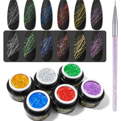 MEET ACROSS High Elastic Drawing Gel Nail Polish Shiny Glitter Painting Polish Broken Diamonds UV Gel Nail Art Decor Accessories
