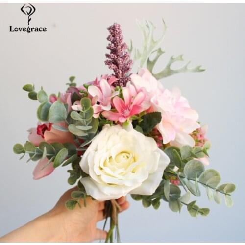 Rose Dahlia Orchid Artificial Silk Flower Bouquet Fake Flowers Rose Orchid Bundle Decoration for Wedding Home Accessories Flower