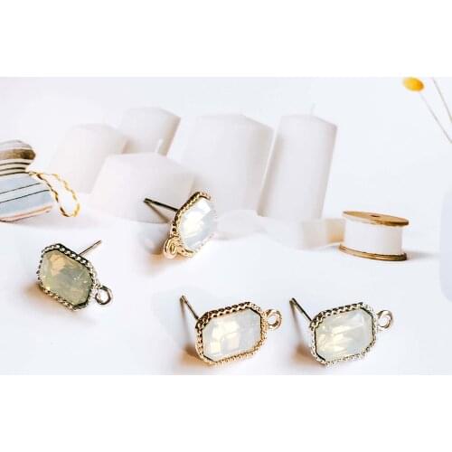 ZEROUP Rhinestone White K Gold Color Plated Stud Earrings Eardrop for Women Girl Jewelry Component Diy Handmade Material 6pcs