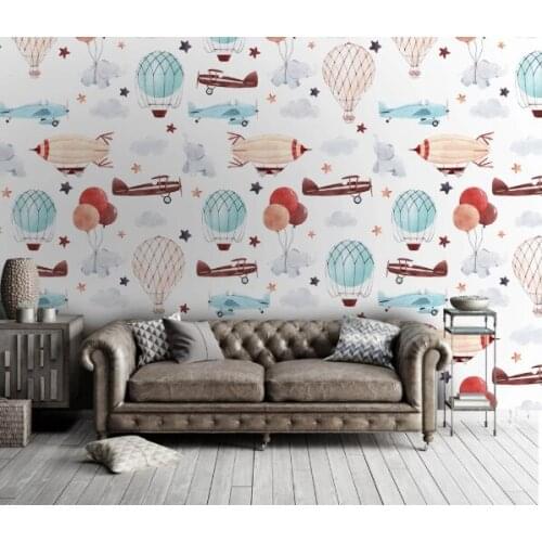 Nordic Carton Wallpaper Airplane Hot Air Balloon Wall Murals for Kids Bedroom Contact Paper 3D Art Wall Painting Canvas Mural