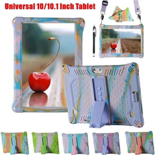 Universal 10/10.1 Inch Tablet Stand Case Soft Silicone Shockproof Exquisite Appearance Design Stand Protect Shell +Pen+Straps