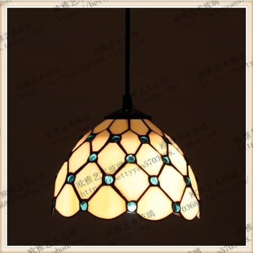 Tiffany Stained Glass Blue Ceiling Glass Lamps Mediterranean Style 20/30/40/50/60cm with E27 LED Chain Pendant Light Luminarias