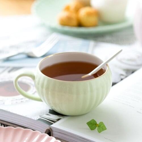 High Quality Creative Pumpkin Mugs With Handgrip Ceramic Tea Cups Coffee Mug 350ml Porcelain Zakka Style Brief Grey Drinkware