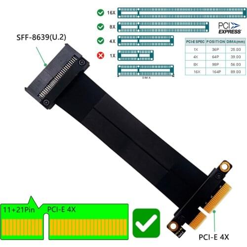 XT-XINTE SFF-8639 (U.2) to PCI-E 3.0 4X / for NGFF M.2 Key M Ribbon Extension Cable for U.2 for NVME SSD Hard Drive Disk