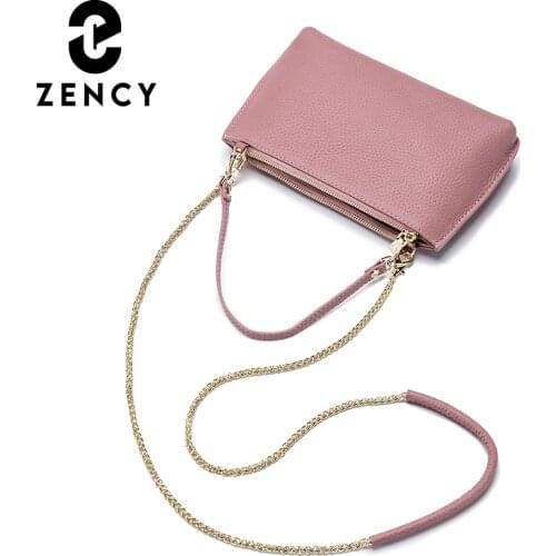 Zency Simple Design Ladies Handbag Top Layer Cowhide Leather Shouler Bag 2021 Winter Chain Strap Womens Flap Crossbody Bags