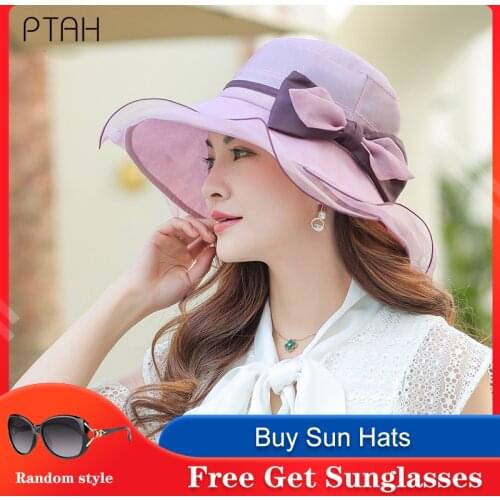[PTAH] 2021 Summer New Women Sun Hats 100% Mulberry Silk Hat Breathable Lightweigh Comfort Cap Breath Casual Women Not Polyester