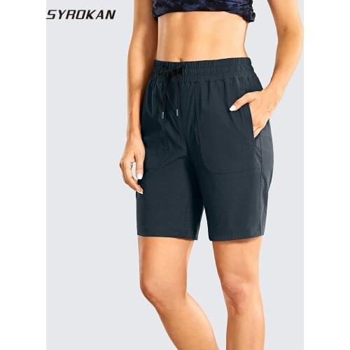 SYROKAN Womens Stretch Quick-Dry Athletic Shorts for Women Workout Casual Shorts with Side Pockets - 9 Inches