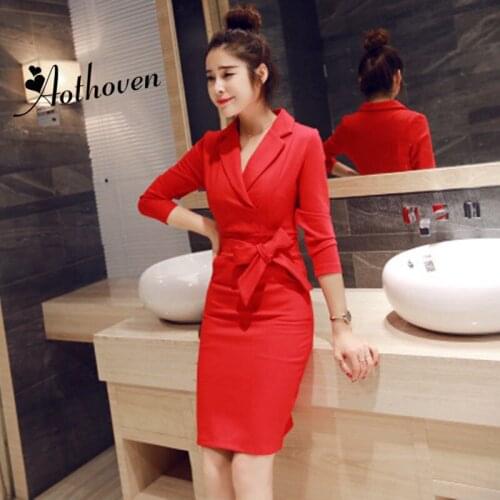 2020 Autumn Women Turn-down Collar Long Sleeve Dress Elegant OL Office Dresses Business Bandage Bodycon Midi Party Pencil Dress