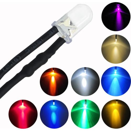 1Pcs F5 5mm Round 20cm Pre Wired DC 12V LED Lamp Light Bulb White Red Blue Green Yellow White Warm White Diode Emitting Diodes