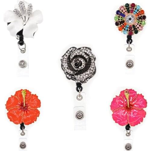 20pcs/lots Flower Badge Holder Wholesale Retractable Nurse ID Badge Reel
