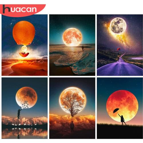 HUACAN Full Square 5d Diamond Painting Moon Handmade Gift DIY Diamond Embroidery Landscape Mosaic Tree Wall Art