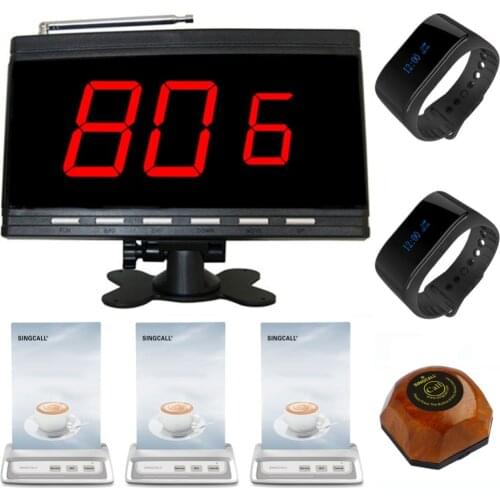SINGCALL Wireless Office Calling System, Pack of 1 Kitchen Button, 3 Menu Button with Service,1 Display and 2 Watch Receivers
