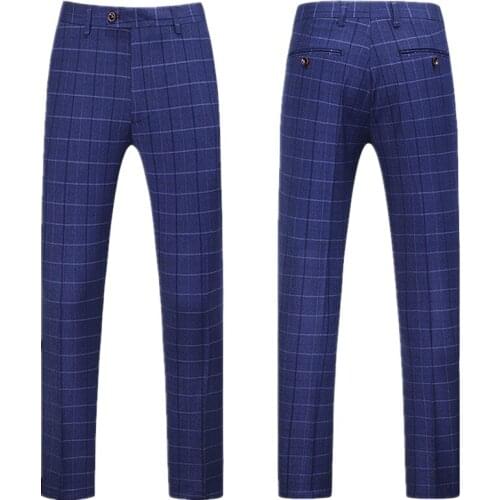 Navy Blue Mens Suit Pants Large Size 4XL 5XL Business Casual Plaid Pant Men Fall/winter New Trousers