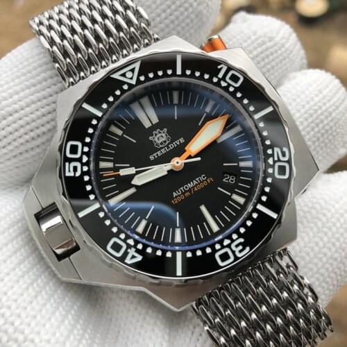 STEELDIVE dive watch for men,mens automatic watches luxury mechanical wristwatches 1200m waterproof luminous ceramic bezel NH35