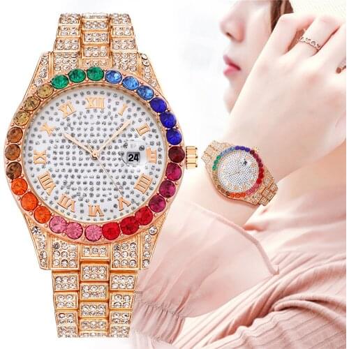 New Fashion Women Full Diamond Watch Ladies Luxury With Calendar Womens Bracelet Crystal Quartz Wrist Watch Reloj Mujer