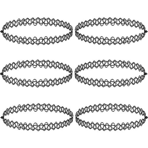 6 Pieces Black Tattoo Choker Necklace Stretch Gothic Tattoo Henna Elastic Choker Necklace Set