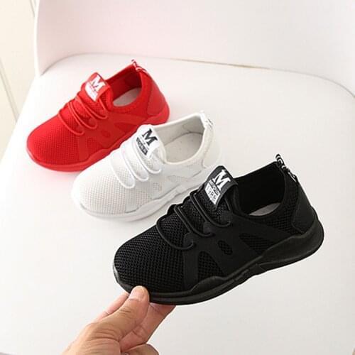 Childrens Running Sneakers Newborn Baby Boy Girls Mesh Solid Letter Rubber Sole Shoes Breathable Lace-up Slip Sports Shoes