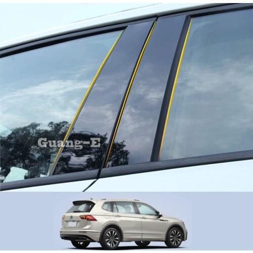 For Volkswagen VW Tiguan L 2017-2021 Car PC Material Pillar Post Cover Door Trim Window Piano Black Molding Sticker Plate