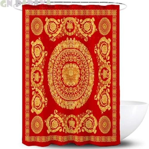 Court style vintage macrame Bath Curtains Waterproof Polyester Fabric retro red flower Shower Curtains Screen with Hooks