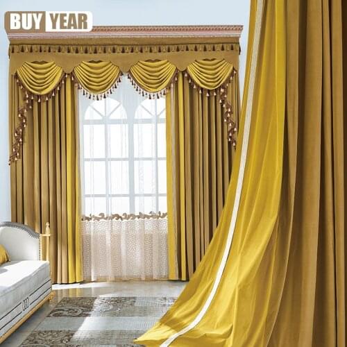 European High-end Solid Color Stitching Flannel Thickened Blackout Curtains for Living Room Bedroom Customization Valance