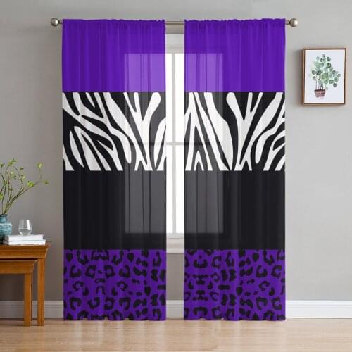 Purple Leopard Zebra Stripes Sheer Curtains for Living Room Modern Voile Curtain Bedroom Tulle Curtains Window Drapes Decor