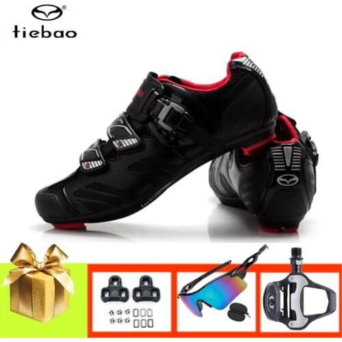 Tiebao Unisex Road Cycling Shoes Add Pedals Sunglasses Men Women Zapatos Ciclismo Self-locking Breathable Riding Bicyle Sneakers