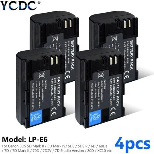 1/2/4pcs 7.4V 2650mAh Li-polymer battery LP-E6 Rechargeable Decoded Batteries For Canon Camera SLR EOS 5D Mark II 5D Mark III