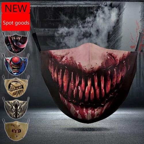Horror Halloween Scary Fashion Funny Adult Mask Womens Men Unisex Face-Protection Cycling Spots Breathable Cotton Party Masks