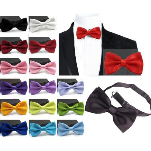 Gentleman Men Classic Satin Bowtie Necktie Pure Pocket Square For Wedding Party Easy Style Black Red Pink