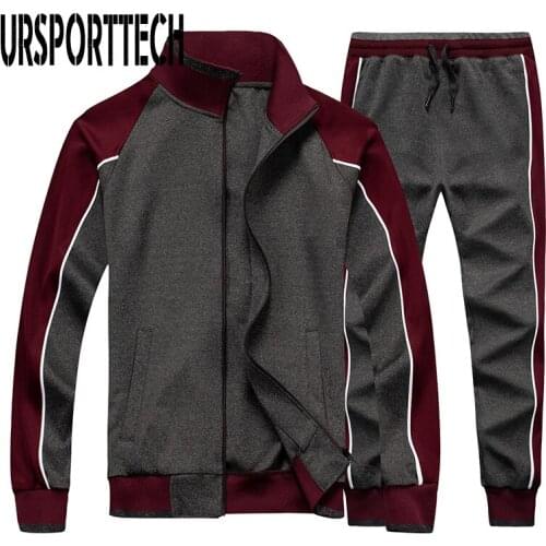 2020 New Men Sets Fashion Sporting Suit Brand Patchwork Zipper Sweatshirt Sweatpants Mens Clothing 2 Pieces Sets Slim Tracksuit
